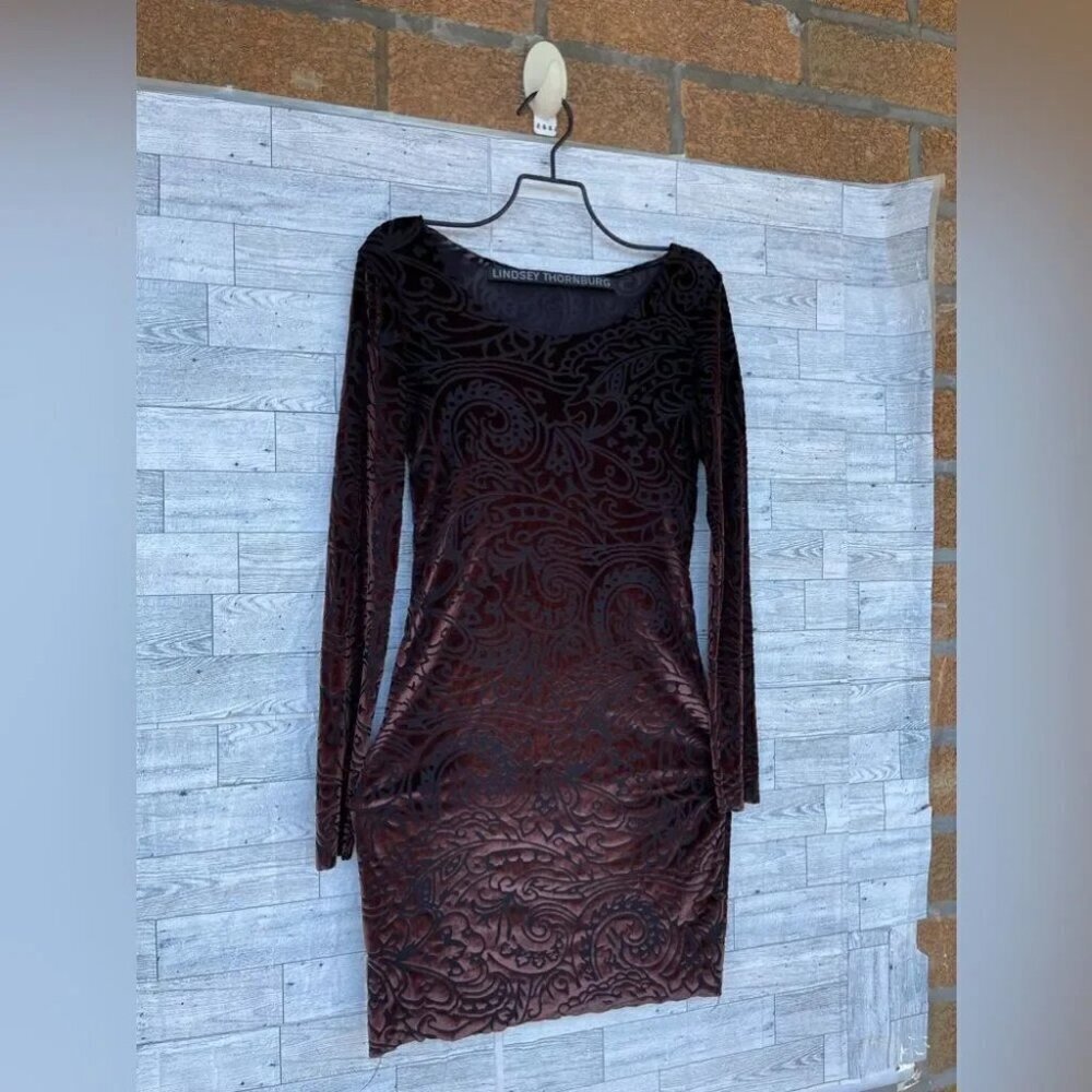Lindsey Thornburg Brown Velvet Mini Dress Xs — image 2 of 5